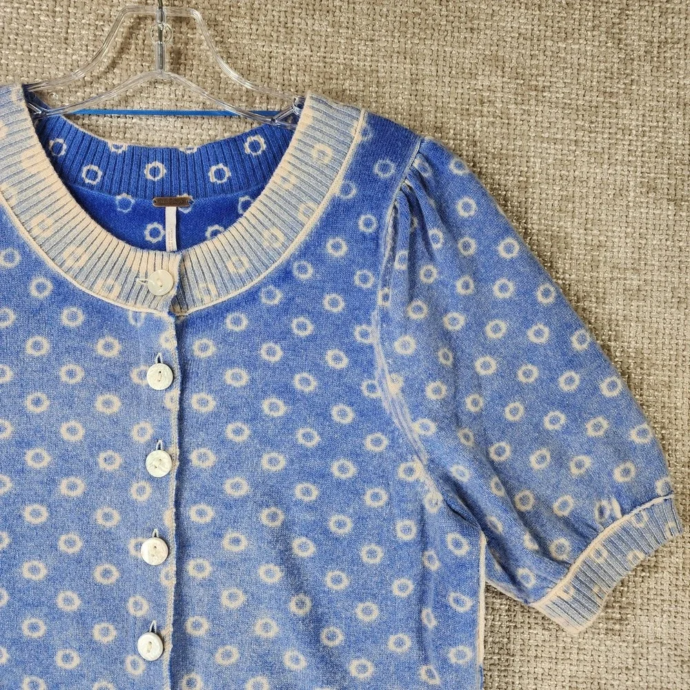 Free People Isla Cardigan Sweater Womens S Blue Cashmere Wool Short Sleeve